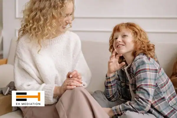 Happy mother and child after sorting child arrangements mediation Totton
